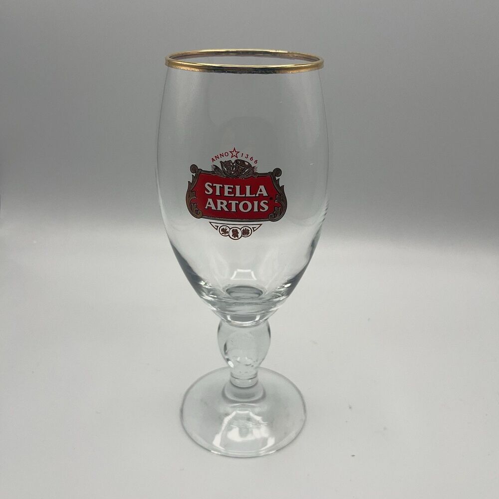 Stella Artois Chalice Beer Glass Belgium Pub Bar Gold Rim Style